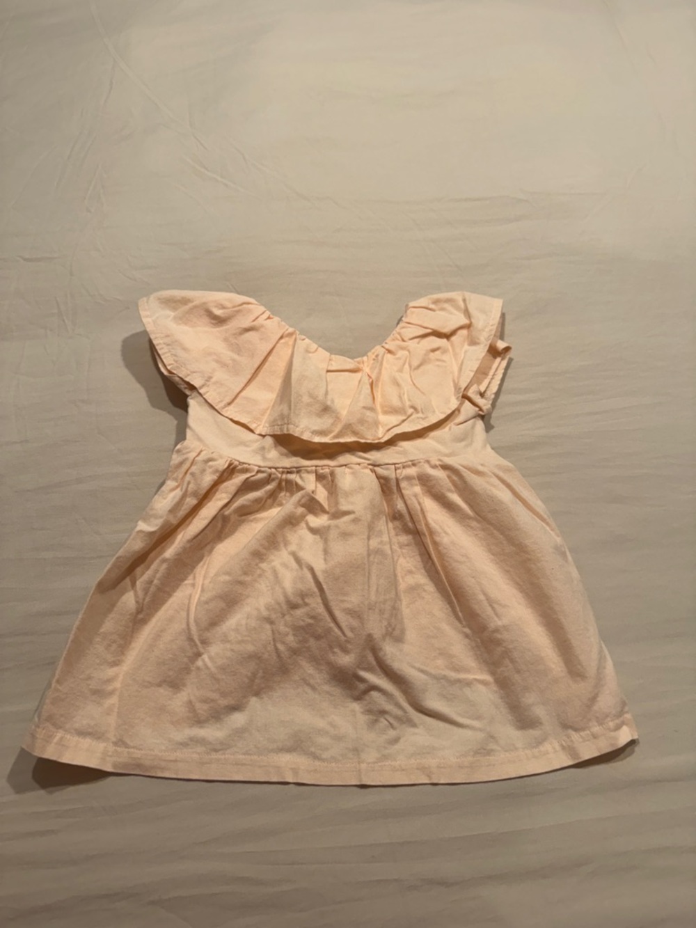 Girls Peach Ruffle Neck Cotton Dress